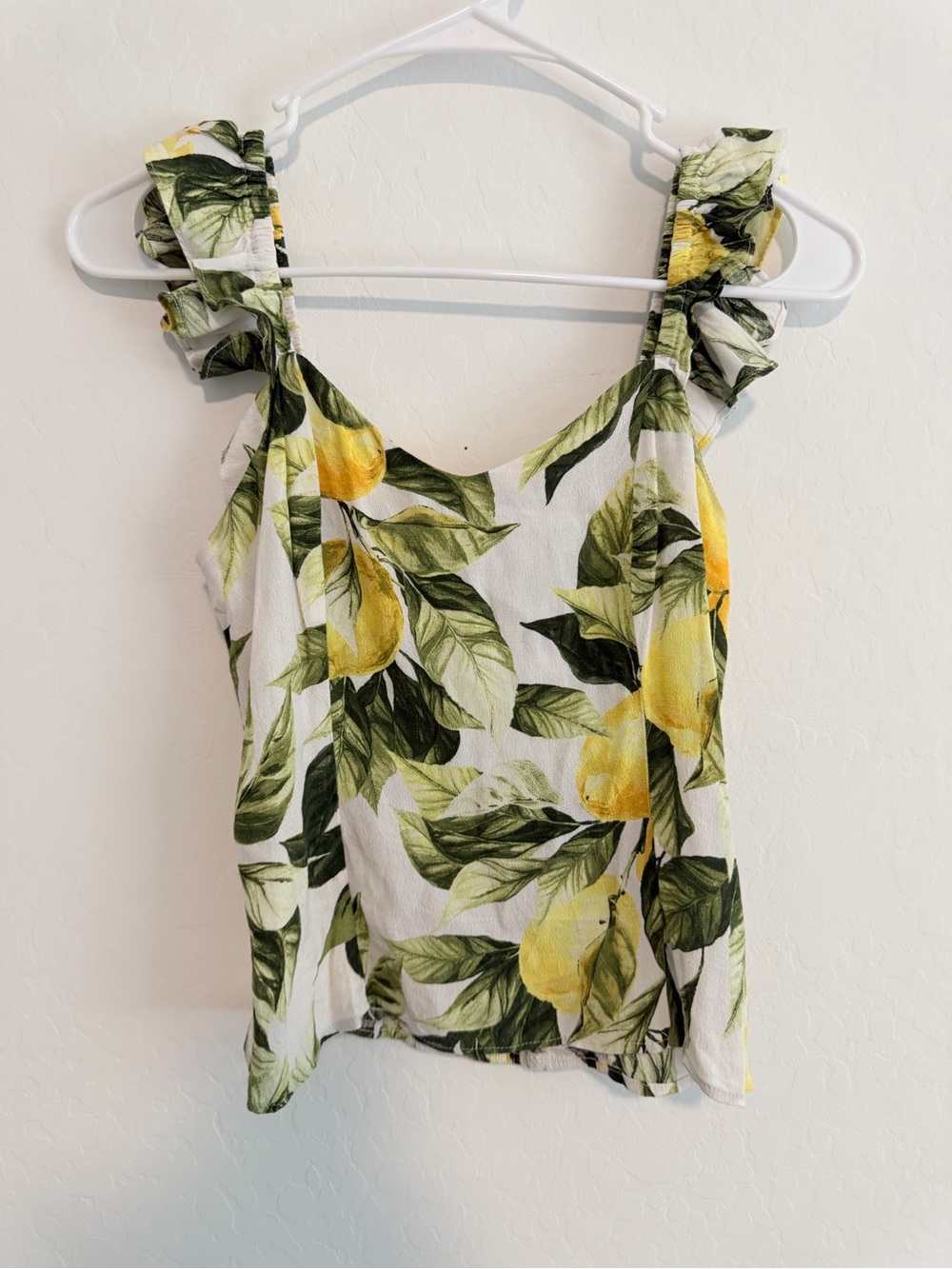H&M White Tank Top with Yellow Lemon & Green Leaf Print